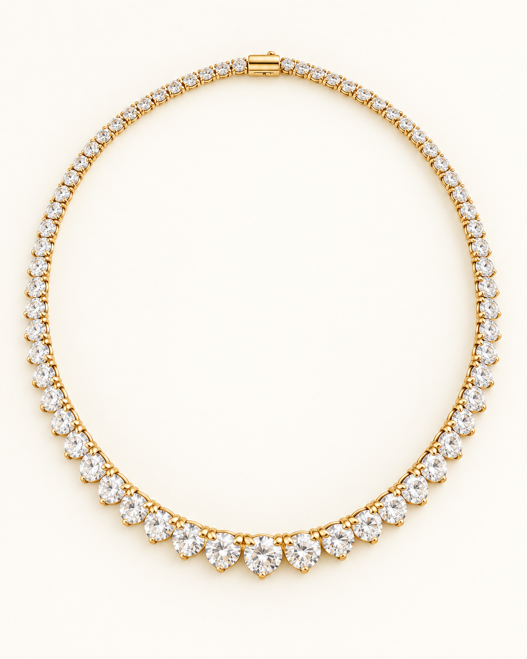 9.55ct Lab-Grown Diamond Graduated Three-Prong Tennis Necklace in 9ct Yellow Gold on cream background #metal_9ct-yellow-gold