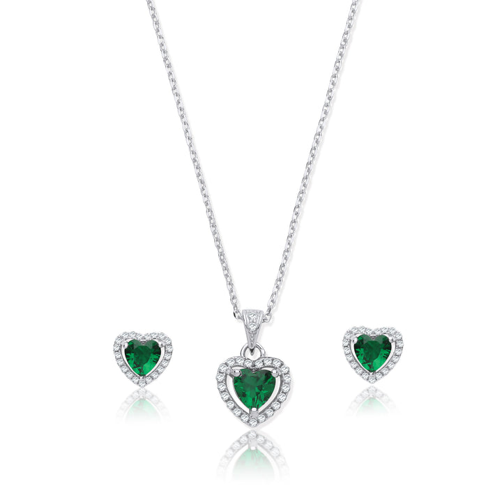 Crystal Halo Heart Stud Earrings And Necklace Gift Set in Silver