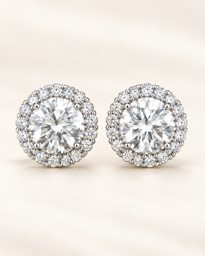 9ct white gold lab-grown diamond halo stud earrings — clean cream portrait product image #metal_9ct-white-gold