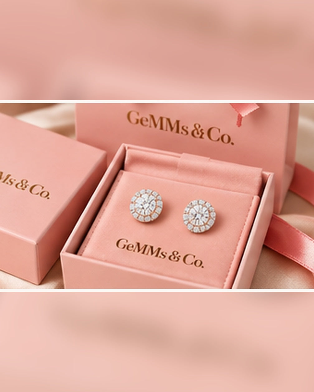 9ct white gold lab-grown diamond halo stud earrings — GeMMs & Co. luxury packaging portrait image #metal_9ct-white-gold