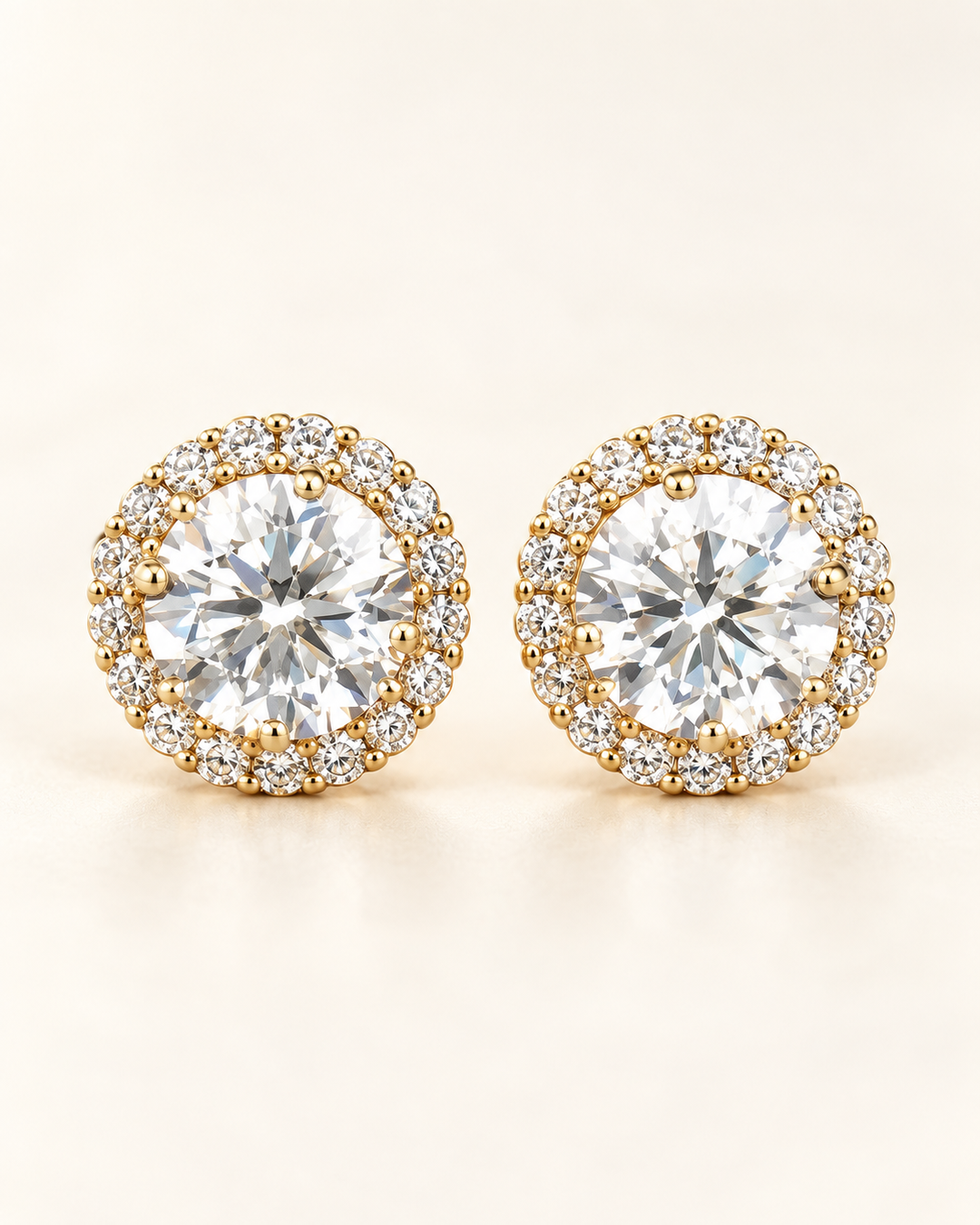 9ct yellow gold lab-grown diamond halo stud earrings — clean cream portrait product image #metal_9ct-yellow-gold
