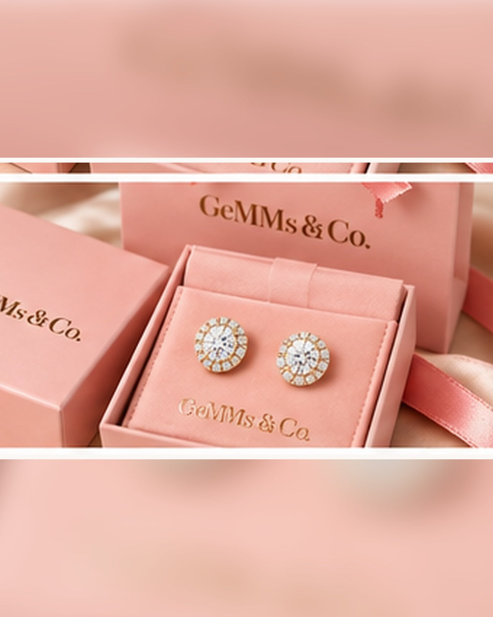 9ct yellow gold lab-grown diamond halo stud earrings — GeMMs & Co. luxury packaging portrait image #metal_9ct-yellow-gold