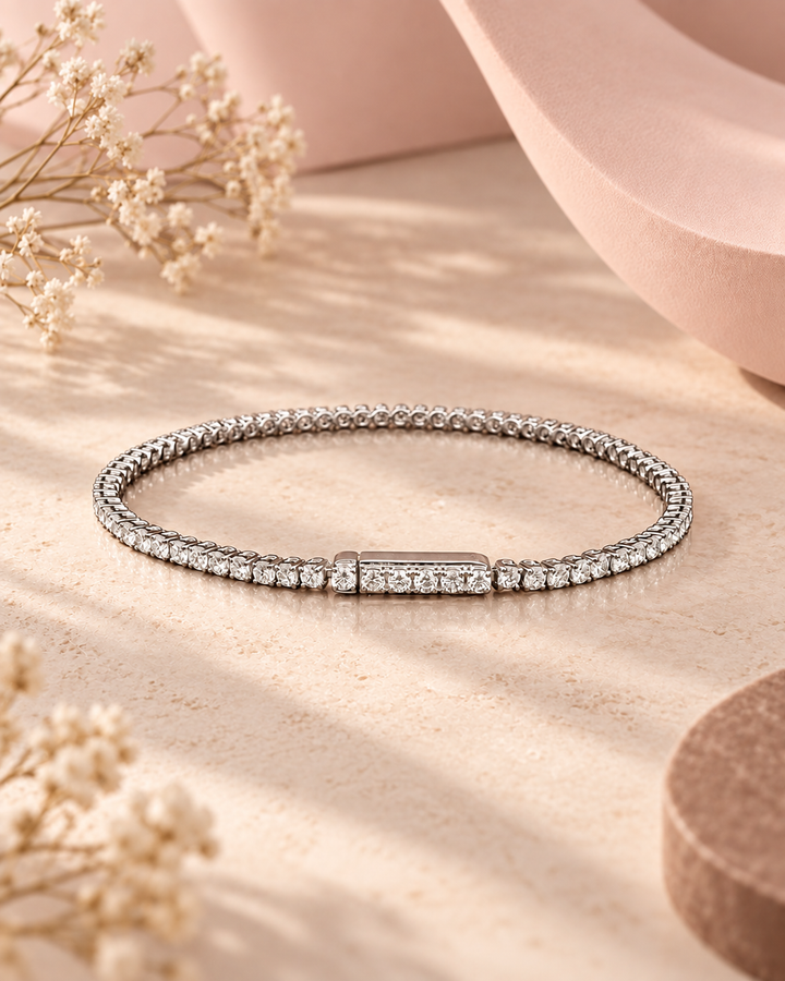 Hidden-lock lab-grown diamond tennis bracelet in soft blush styling