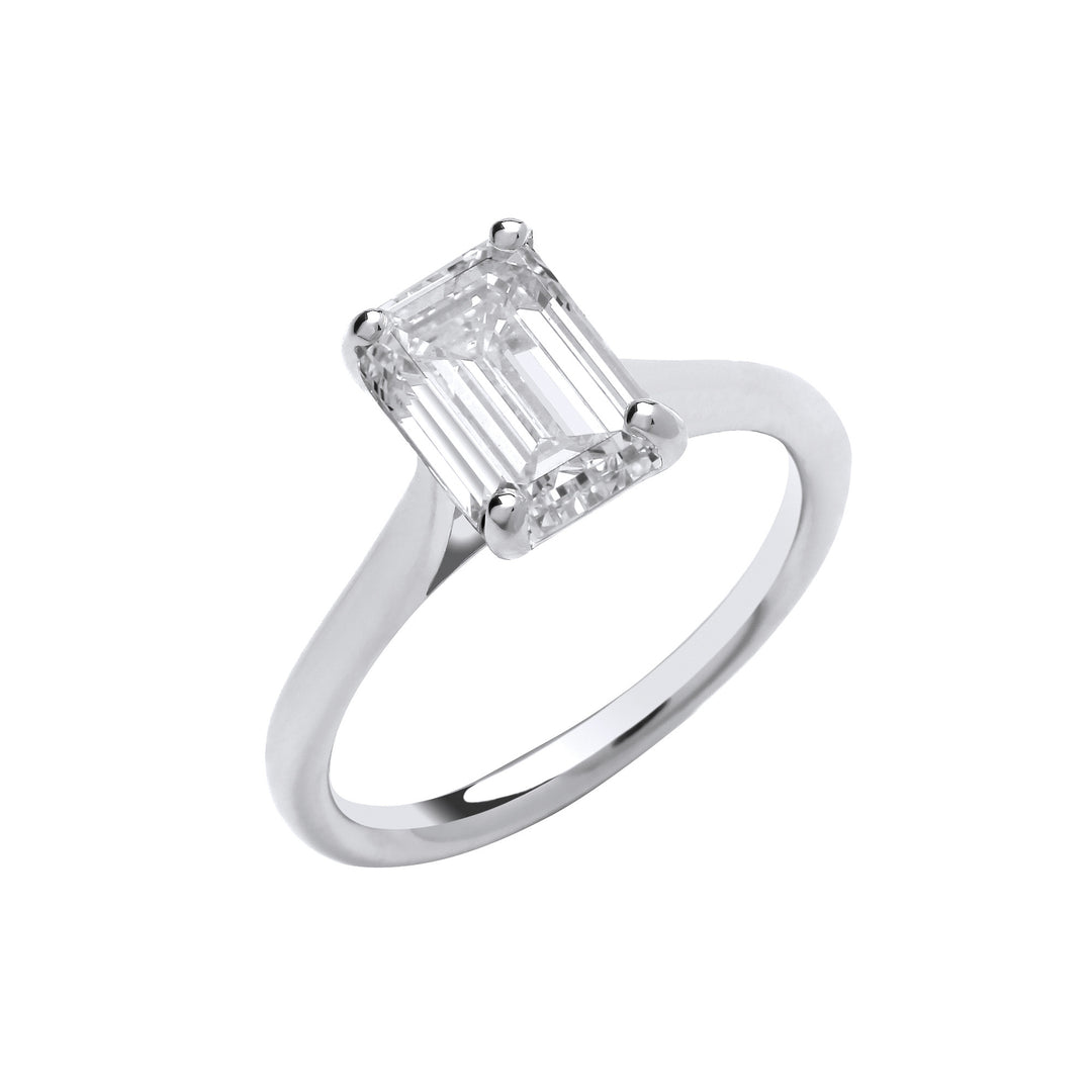 18ct White Gold 2.00ctw Emerald Cut Lab Grown Diamond Ring IGI Certified
