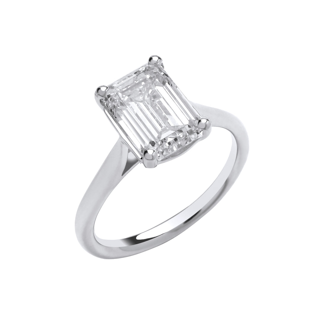 18ct White Gold 3.00ctw Emerald Cut Lab Grown Diamond Ring IGI Certified