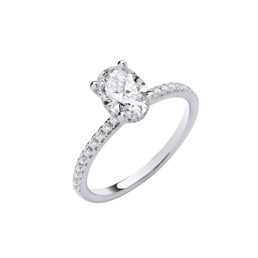 18ct White Gold 1.21ctw Oval Lab Grown Hidden Halo Diamond Ring IGI Certified