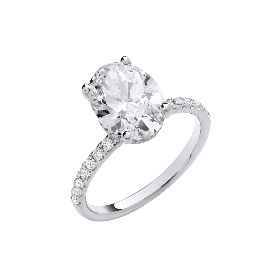 18ct White Gold 3.28ctw Oval Lab Grown Hidden Halo Diamond Ring IGI Certified