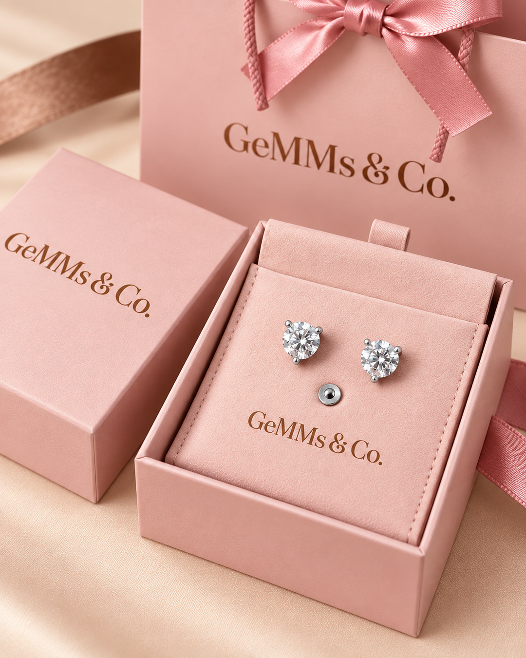 IGI-certified martini lab-grown diamond stud earrings in GeMMs & Co luxury packaging #metal_18ct-white-gold