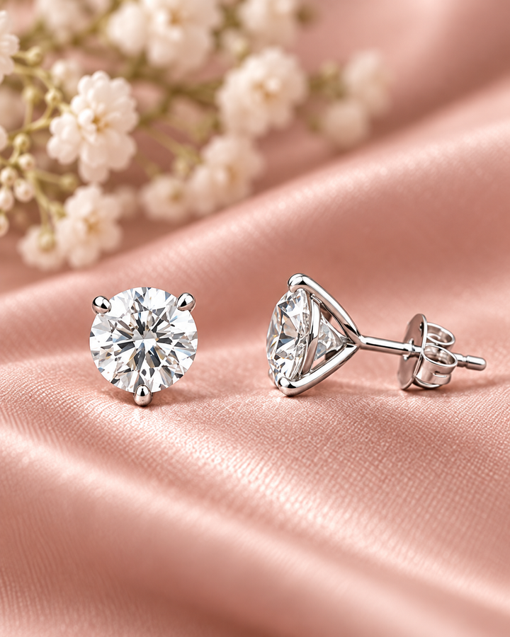 IGI-certified martini lab-grown diamond stud earrings in 9ct white gold styled on soft blush background #metal_9ct-white-gold