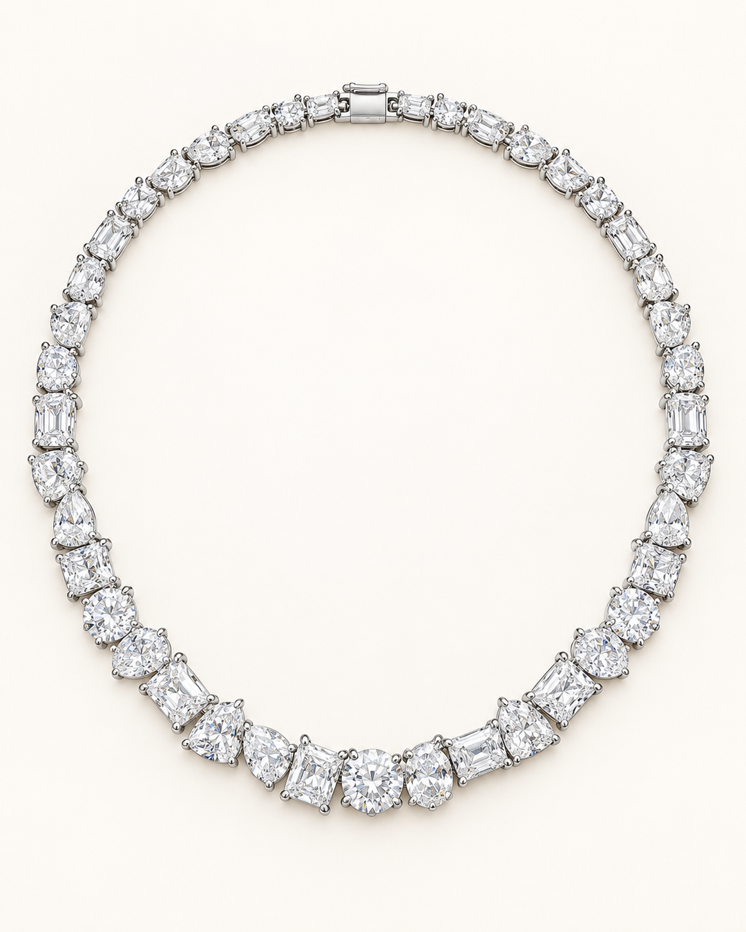 41.77ct Lab-Grown Diamond Multi-Shape Tennis Necklace in 9ct White Gold on cream background #metal_9ct-white-gold