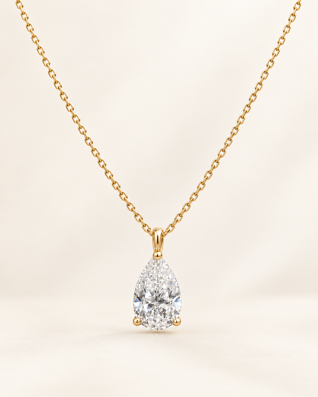 Lab-Grown Diamond Pear-Cut Solitaire Pendant Necklace in 9ct Yellow Gold #metal_9ct-yellow-gold