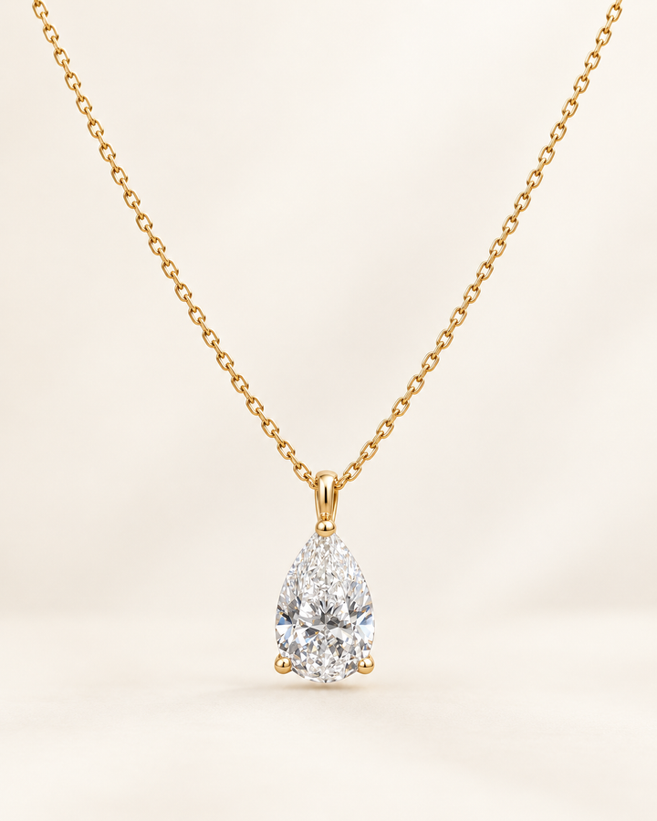 Lab-Grown Diamond Pear-Cut Solitaire Pendant Necklace in 9ct Yellow Gold #metal_9ct-yellow-gold
