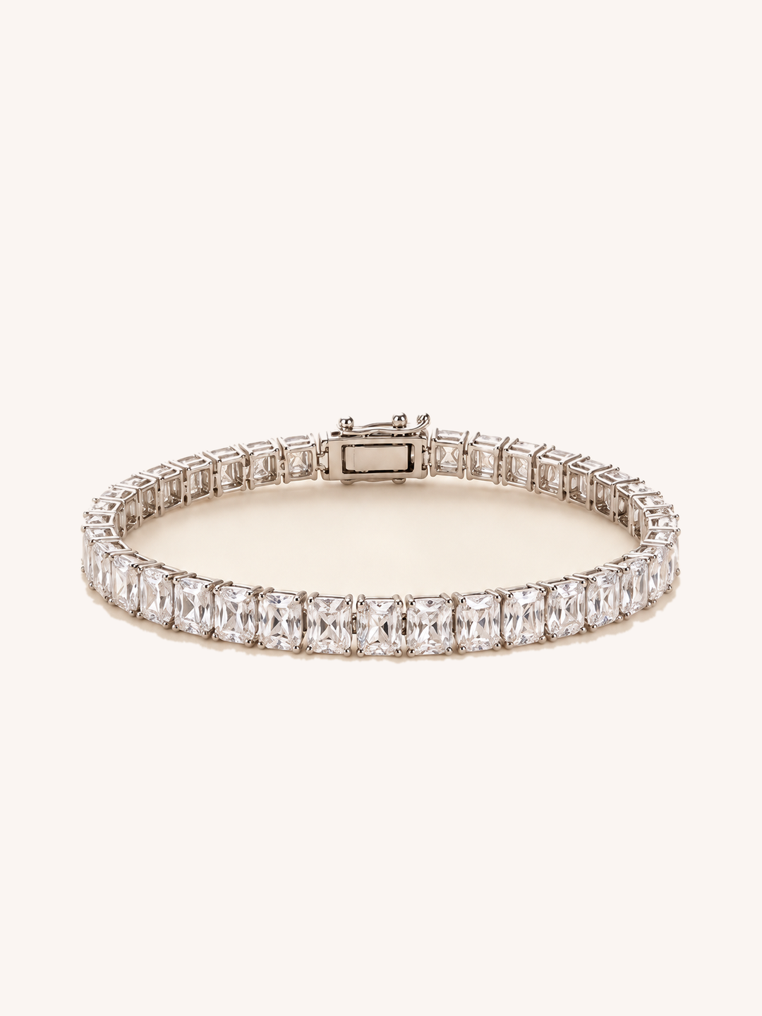 Radiant Cut Lab-Grown Diamond Tennis Bracelet on GeMMs & Co. cream background