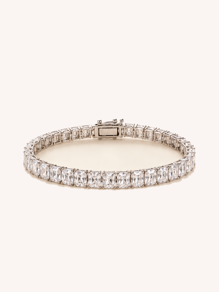 Radiant Cut Lab-Grown Diamond Tennis Bracelet on GeMMs & Co. cream background
