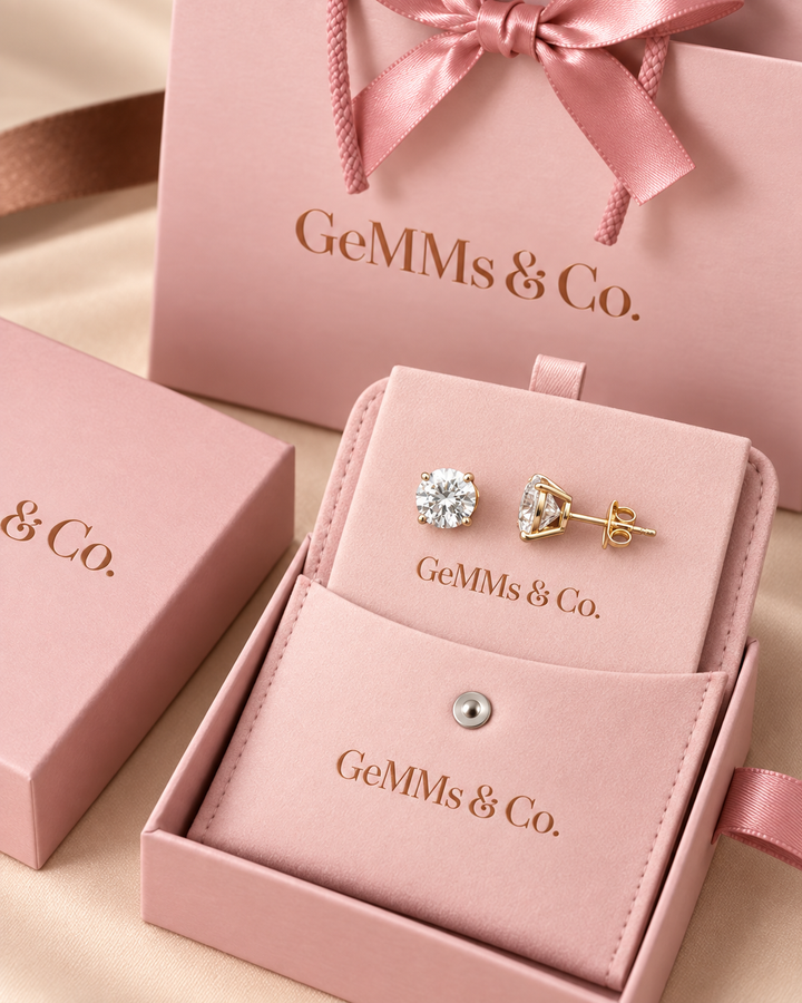 IGI-certified classic lab-grown diamond stud earrings in GeMMs & Co luxury packaging #metal_9ct-yellow-gold