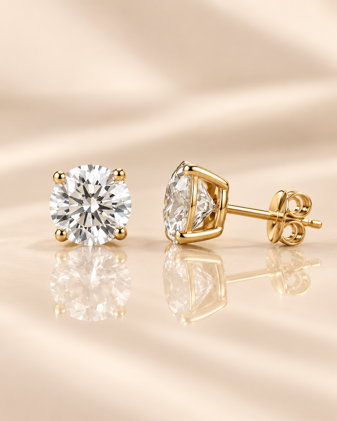 IGI-certified classic lab-grown diamond stud earrings in 9ct yellow gold on cream background #metal_9ct-yellow-gold