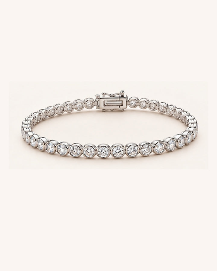 Lab-Grown Diamond Rub Over Tennis Bracelet on clean cream background with soft natural shadow