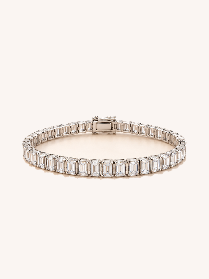 Semi Rub Over Baguette Lab-Grown Diamond Tennis Bracelet on GeMMs & Co. cream background