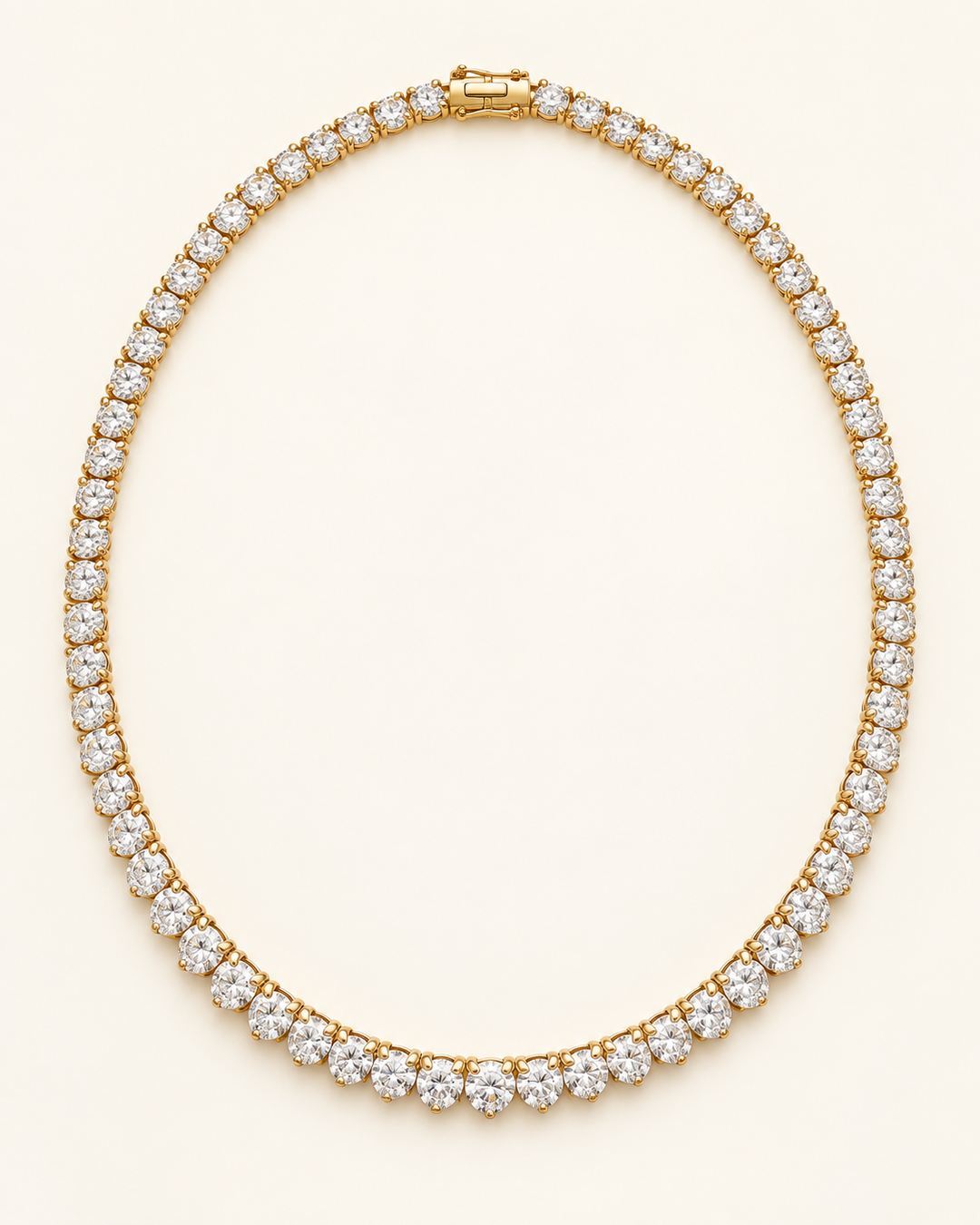 8.08ct Lab-Grown Diamond Three-Prong Tennis Necklace in 9ct Yellow Gold on cream background #metal_9ct-yellow-gold