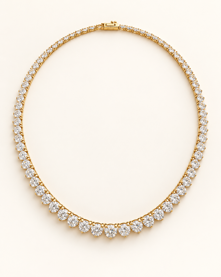 9.75ct Lab-Grown Diamond Three-Prong Tennis Necklace in 9ct Yellow Gold on cream background #metal_9ct-yellow-gold