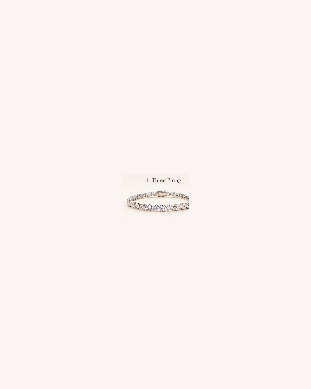 Lab-grown diamond three-prong tennis bracelet on cream background