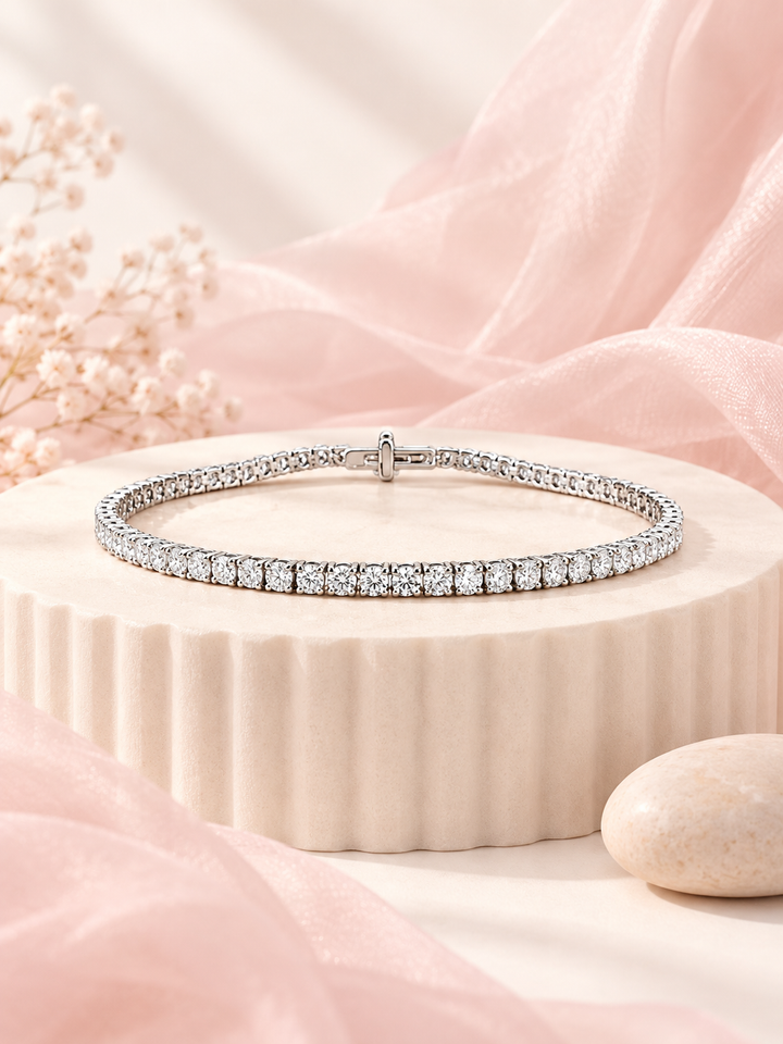 Under-lock lab-grown diamond tennis bracelet in soft blush styling