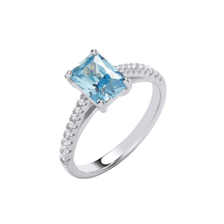 Emerald Cut Solitaire & Clear Crystal Ring in Silver