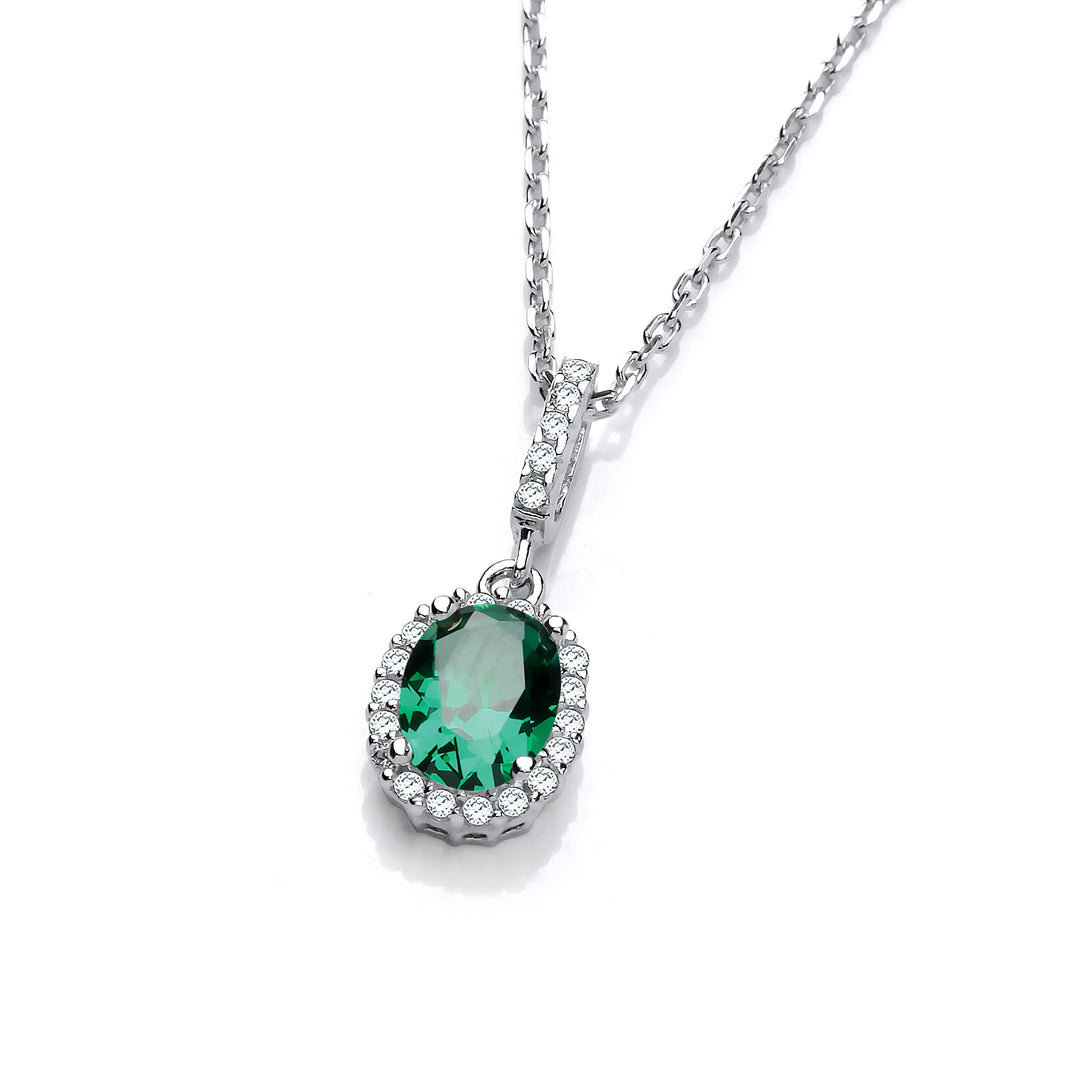 Oval Crystal Drop Pendant necklace with 18" Chain In SIlver