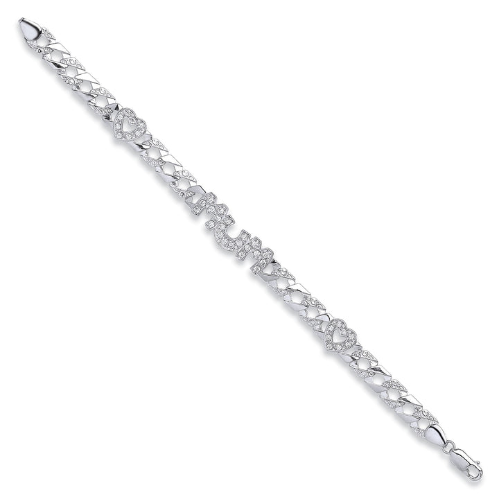 Sparkle Chunky Chain Mum & Hearts Crystal Bracelet in Silver